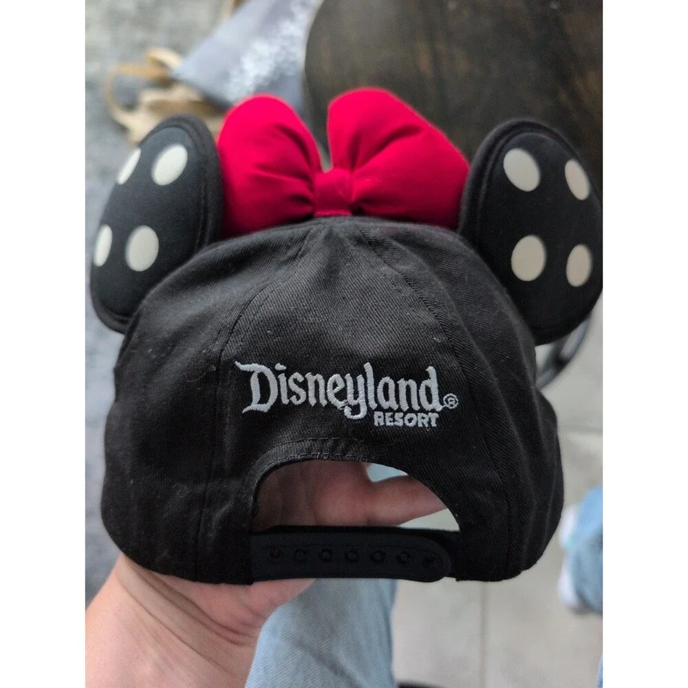 Minnie Mouse Ears Hat Disney Cap Red Bow Polka Dots Snapback Disneyland Resort